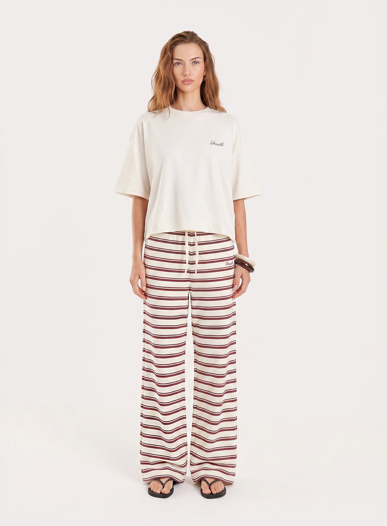 Cream Fourth Printed Cropped T-Shirt